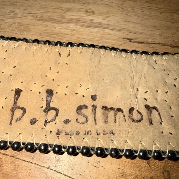 BB Simon Crystal Beaded Studded Western Black Leather Belt Sz L 32-38” Pony Hair main image 7
